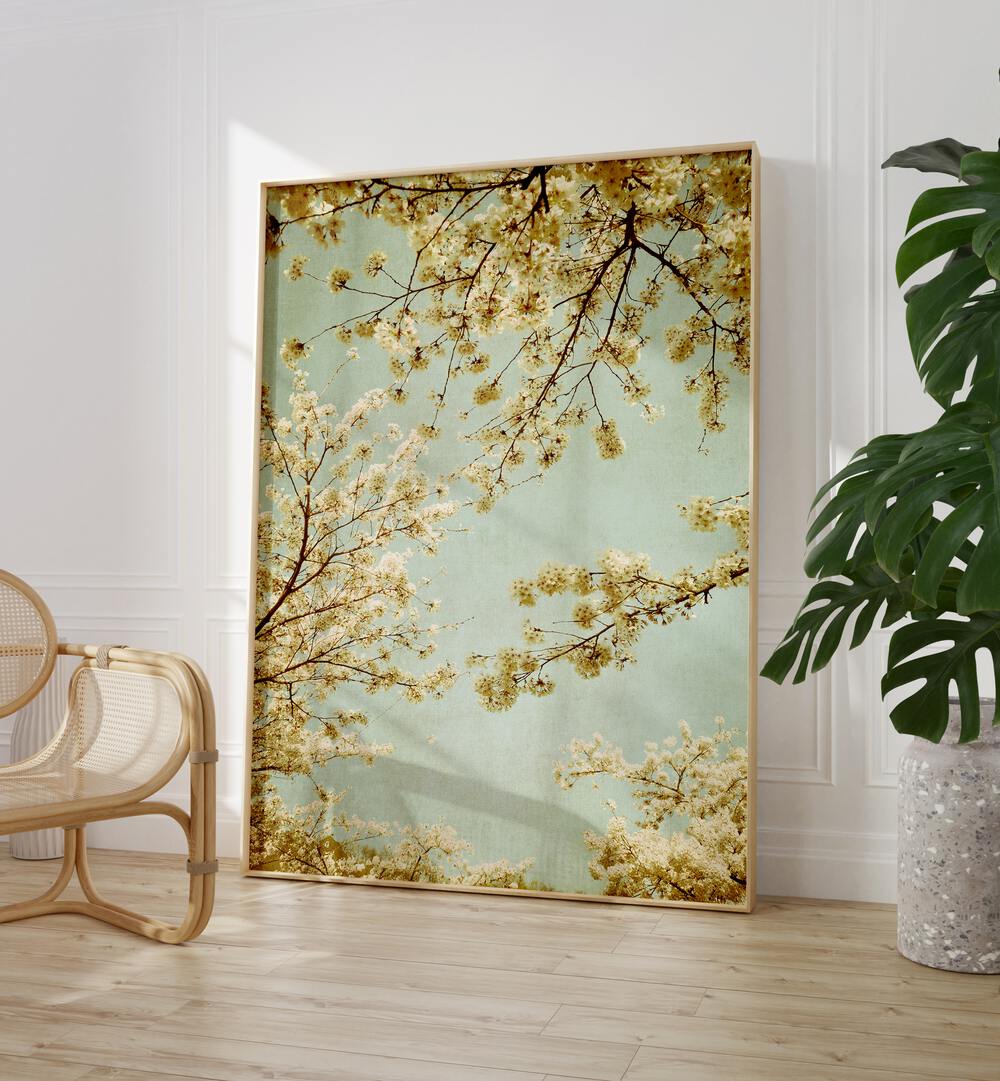 Elegant VINTAGE SKY, FLORAL FLOWER PAINTINGS showcasing cherry blossoms, perfect for enhancing your living space.