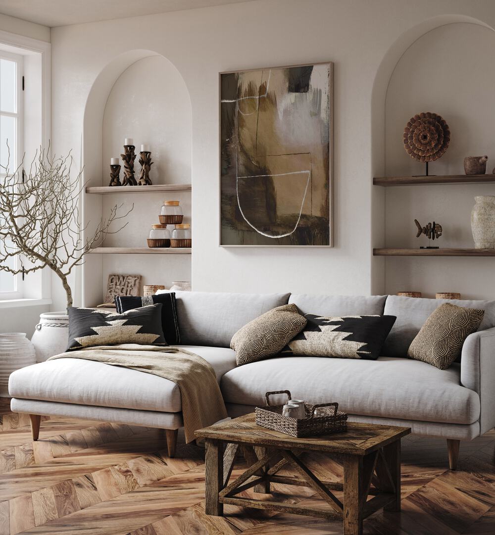 Stylish living room featuring CAMDEN, ABSTRACT PAINTINGS, enhancing modern home décor with artistic flair.