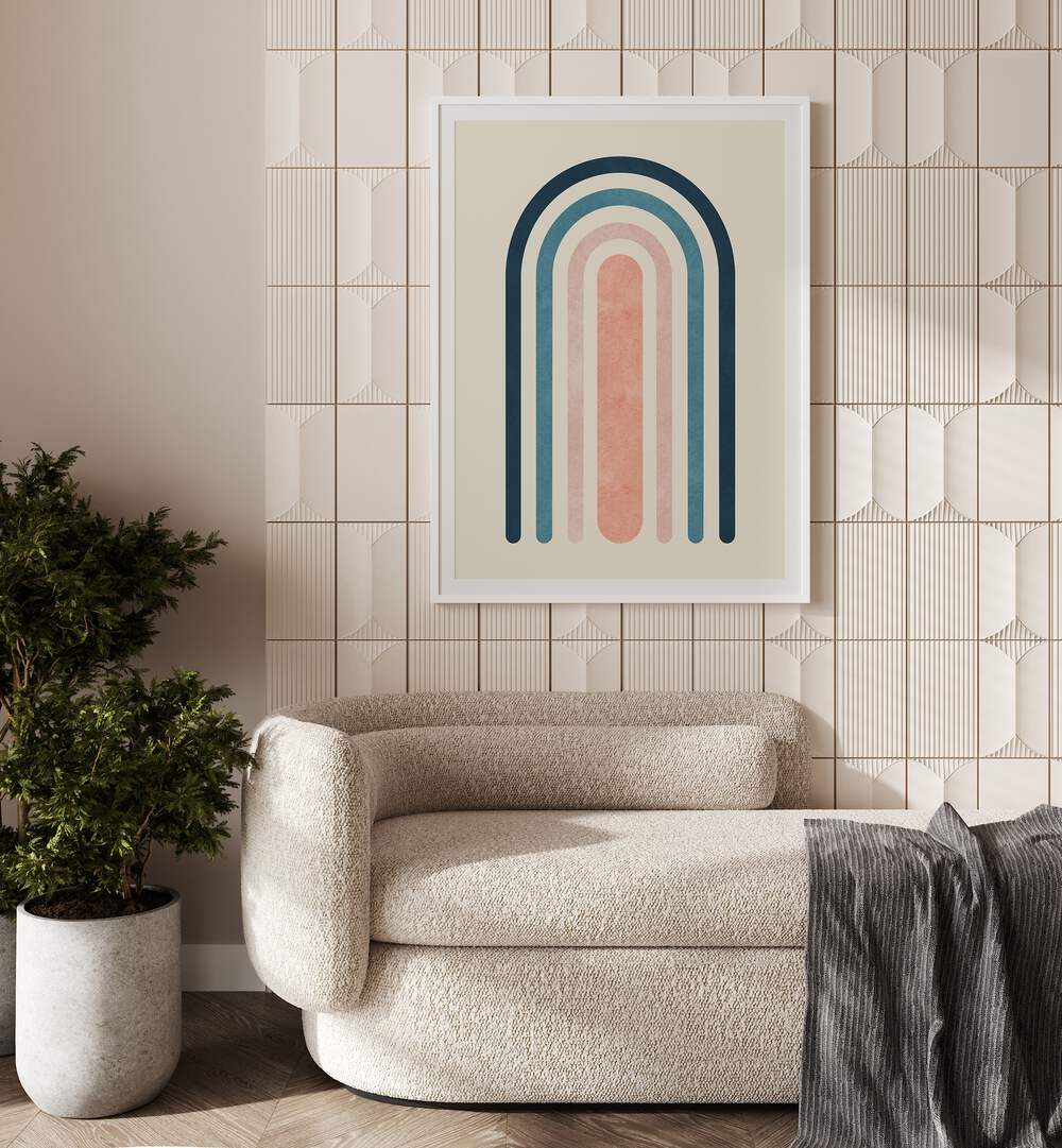 Modern interior featuring LINES AND ARCS VI, BOHO ART PAINTINGS, enhancing creativity in stylish decor.