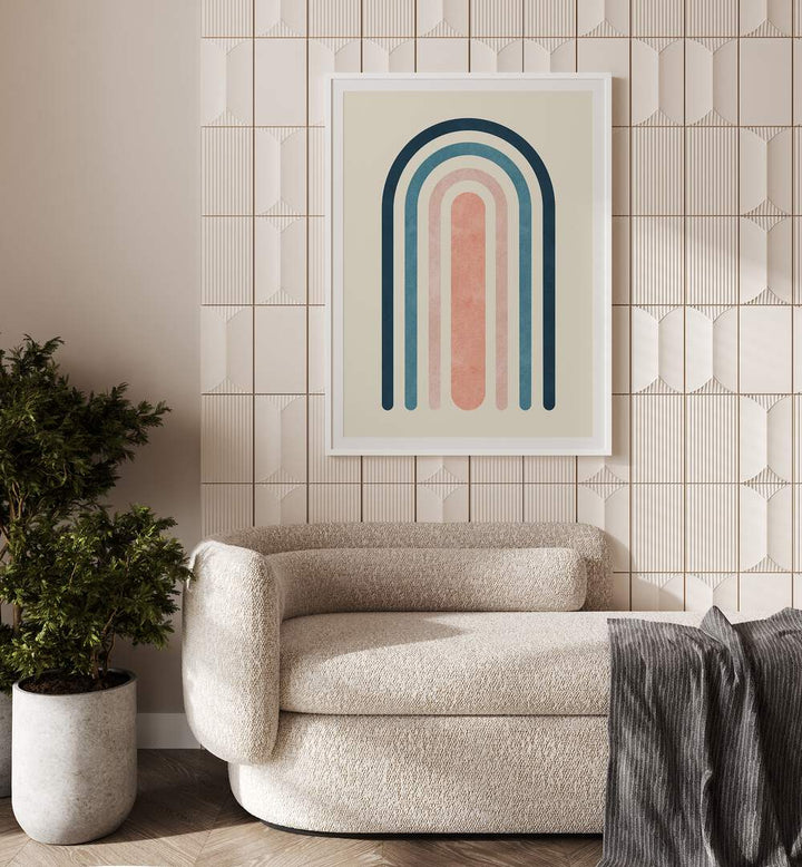 Modern interior featuring LINES AND ARCS VI, BOHO ART PAINTINGS, enhancing creativity in stylish decor.