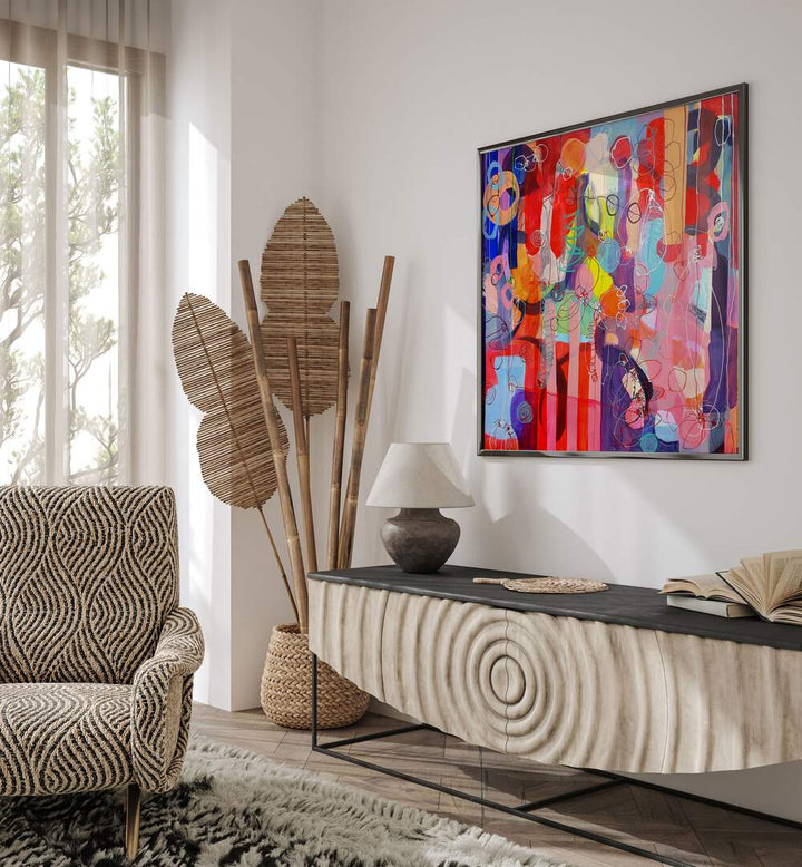 Bright and colorful FALLING RISING, ABSTRACT PAINTINGS enhance modern home decor with emotional artistry.