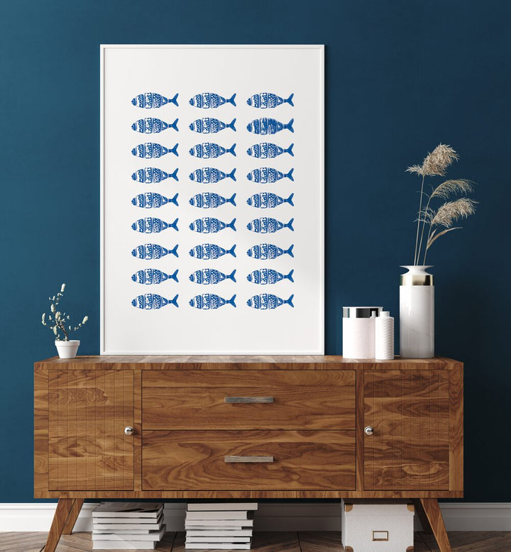 Stylish FISH ROW, BEACH PRINTS displayed in a modern setting, perfect for coastal-themed decor.