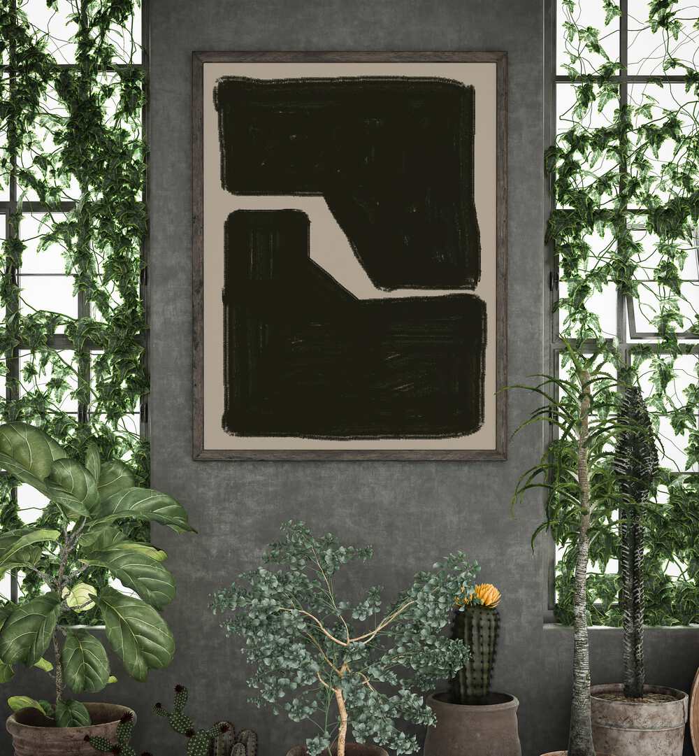 Stylish BLACK AND BEIGE COMPOSITION GEOMETRIC, ABSTRACT PAINTINGS by Miuus Studio enhance any modern space.