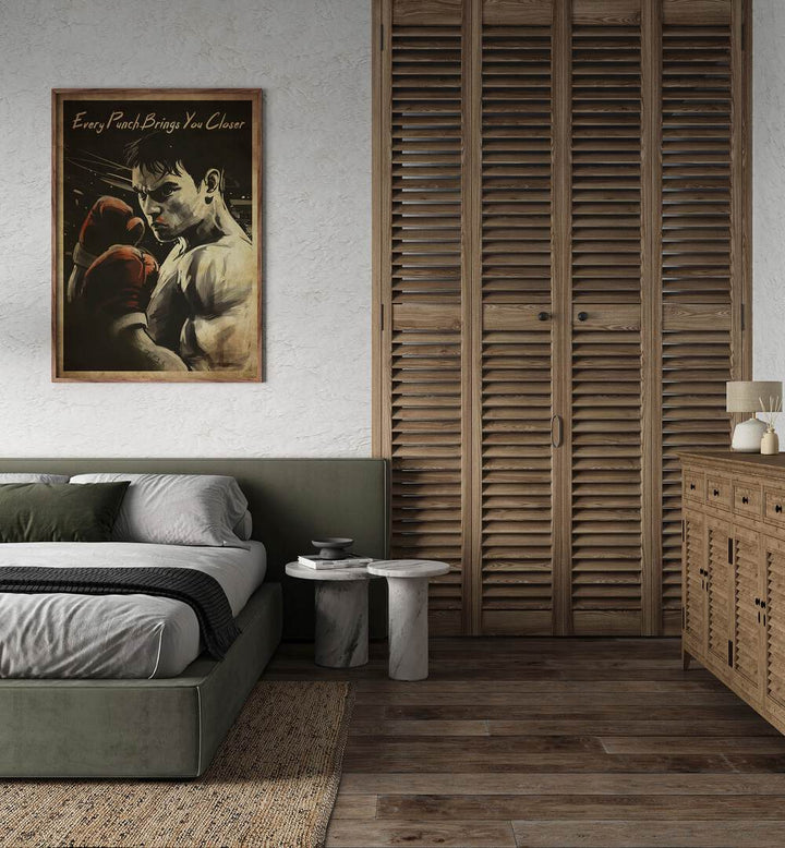 Stylish interior featuring the "Every Punch Brings You Closer, Quotes" poster, perfect for inspiring boxing enthusiasts.