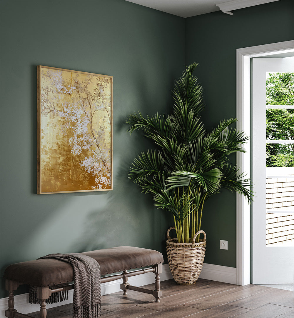 WHITE AND GOLD NATURE LANDSCAPE IV , FLORAL FLOWER PAINTINGS