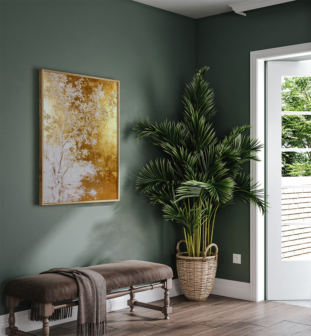 WHITE AND GOLD NATURE LANDSCAPE  , FLORAL FLOWER PAINTINGS