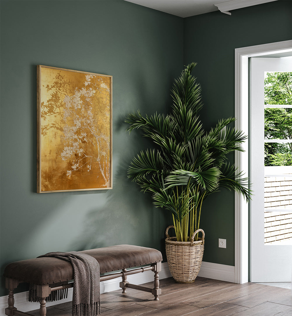 WHITE AND GOLD NATURE LANDSCAPE II , FLORAL FLOWER PAINTINGS