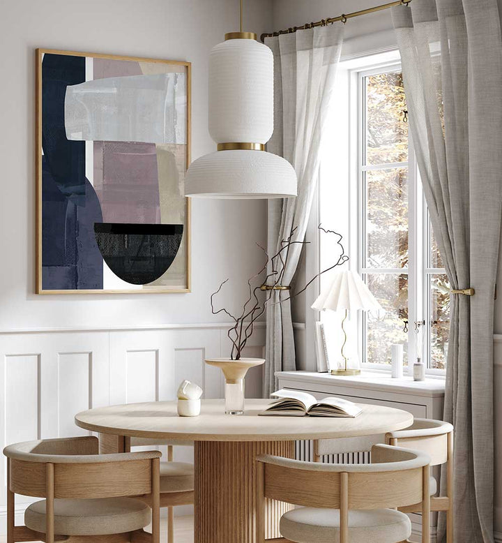 Transform your space with NAVY SHAPES II, ABSTRACT PAINTINGS featuring deep navy hues and geometric designs.