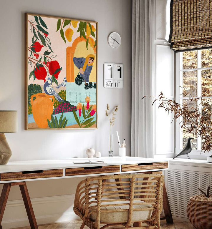 Vibrant scene from MAMA'S TEA GARDEN, PORTRAITS, showcasing elegant figurative illustrations in a cozy setting.