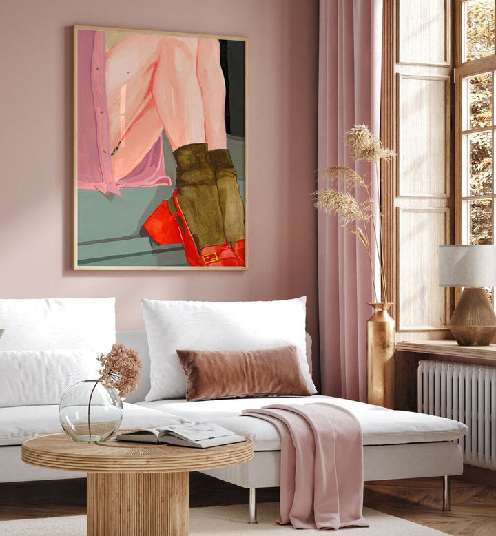 Stylish living room featuring THE WAITING GIRL, FASHION POSTERS, enhancing elegance with vibrant decor.