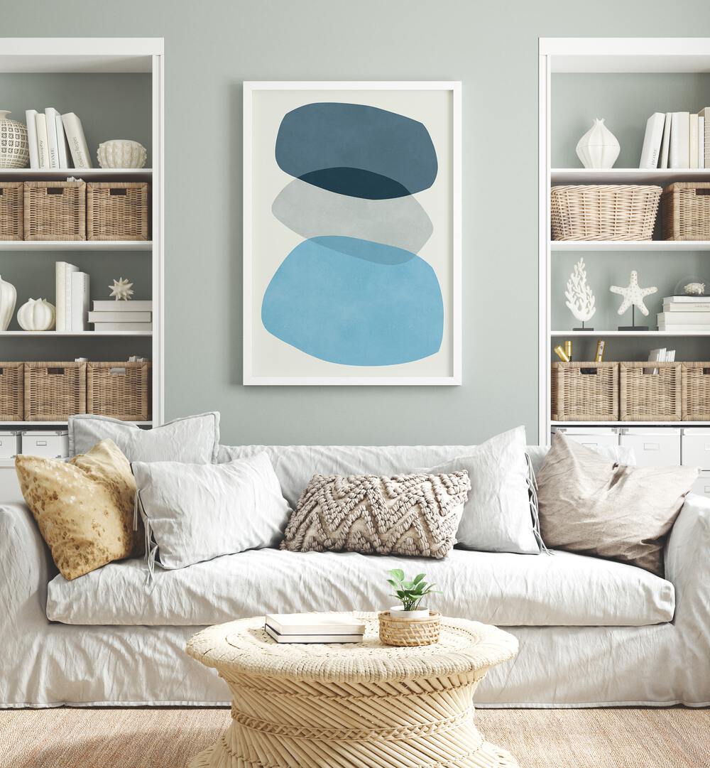 Stylish ROCK OVERLAY, ABSTRACT PAINTINGS design enhances modern interiors with a soothing color palette.