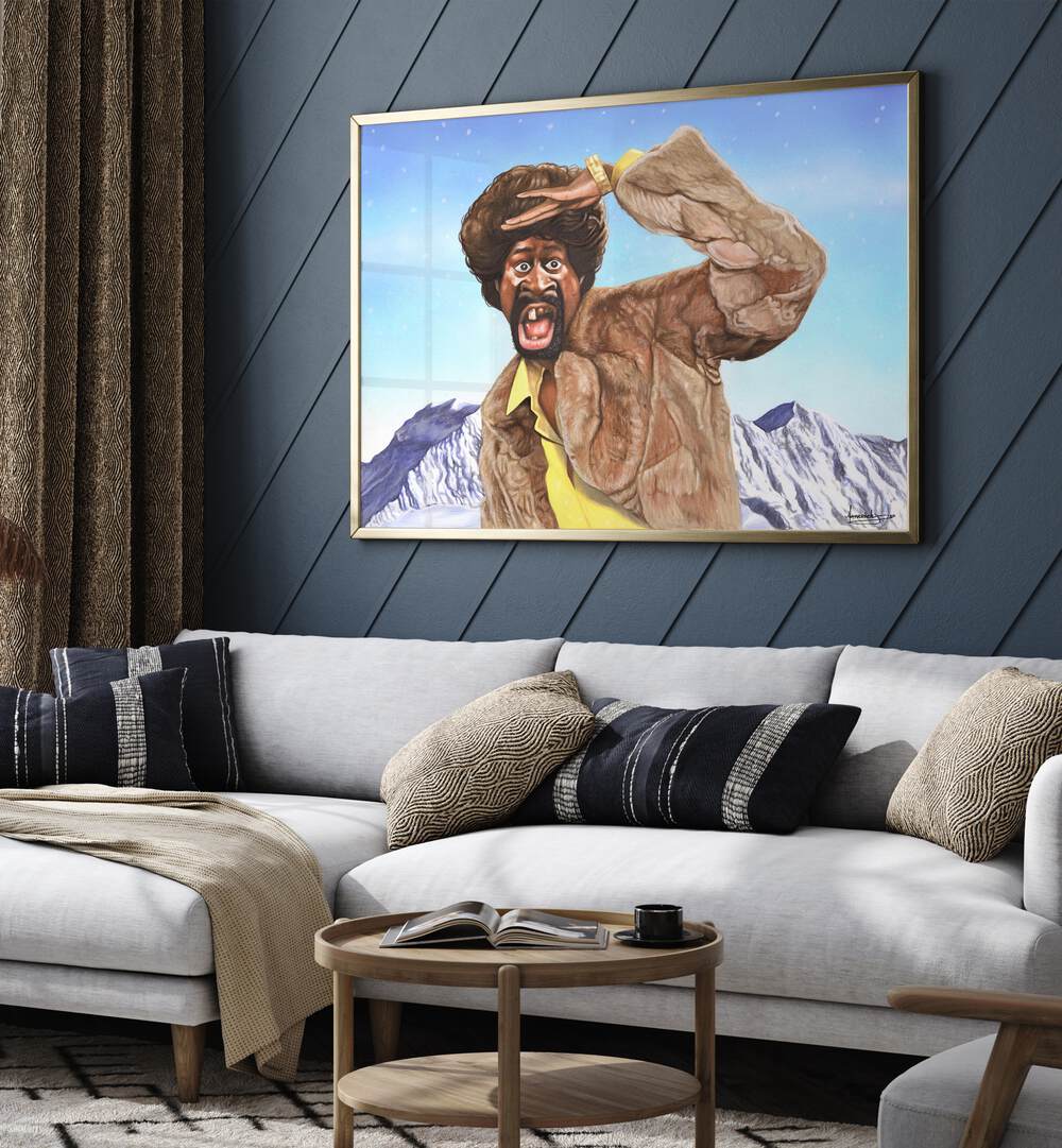 Stylish MARTIN HIMALAYAS, AFRICAN ART PAINTINGS adorn a modern living room, blending culture with contemporary decor.