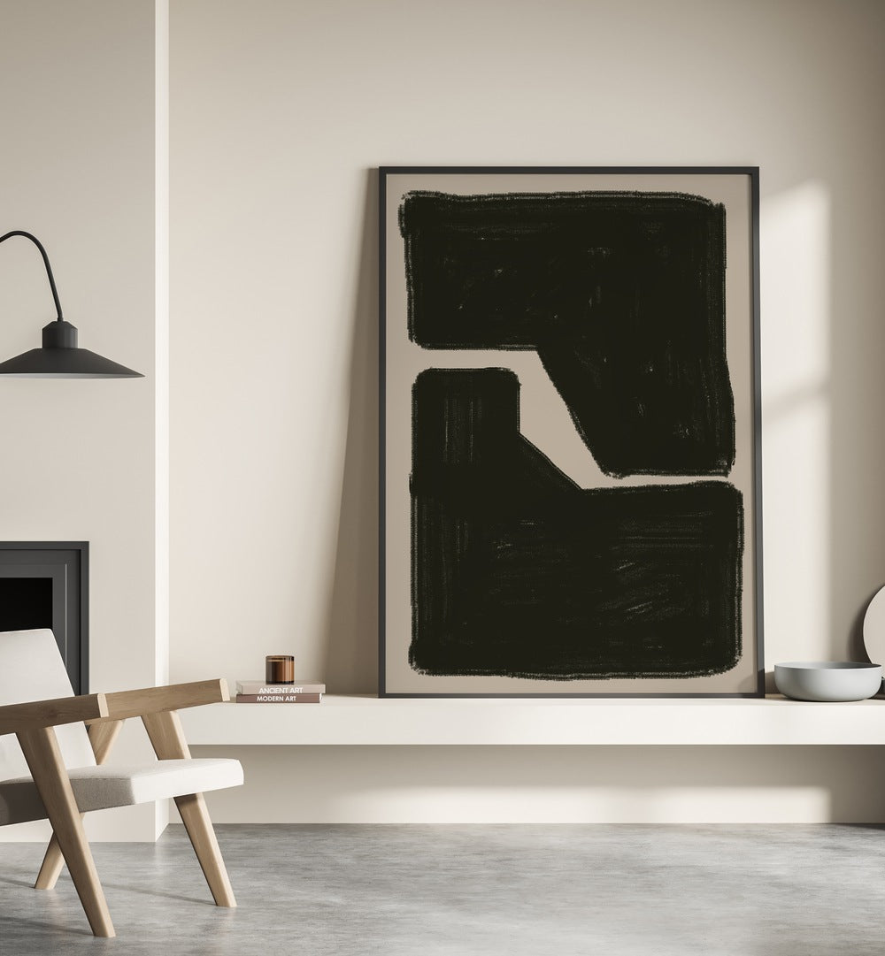 Elevate your space with BLACK AND BEIGE COMPOSITION GEOMETRIC, ABSTRACT PAINTINGS from Miuus Studio's collection.