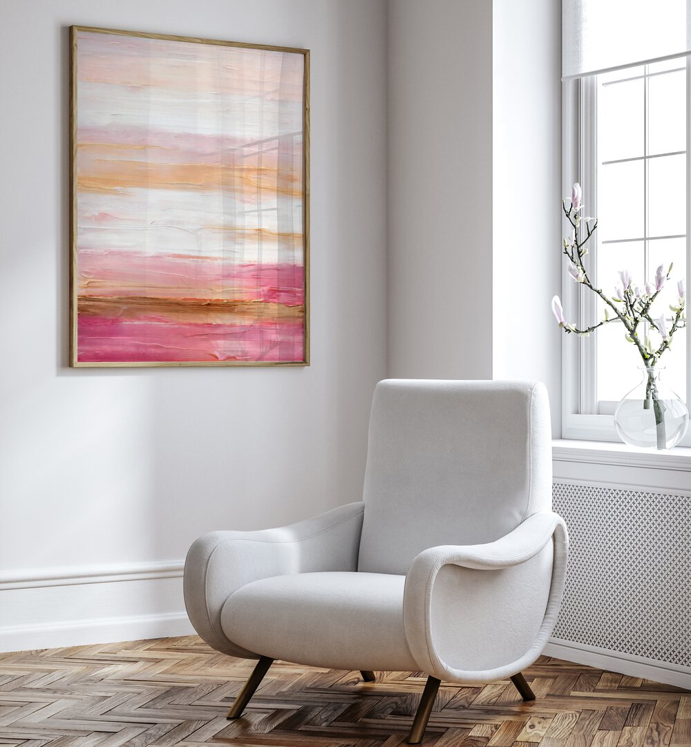 Golden Dawn Waves, abstract paintings in elegant hues, perfect for enhancing tranquility in any home decor.