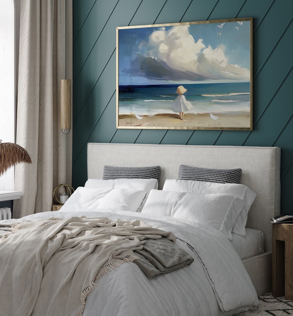 Delight in the whimsical LITTLE GIRL ON THE BEACH artwork, perfect for adding nostalgia to any home decor.