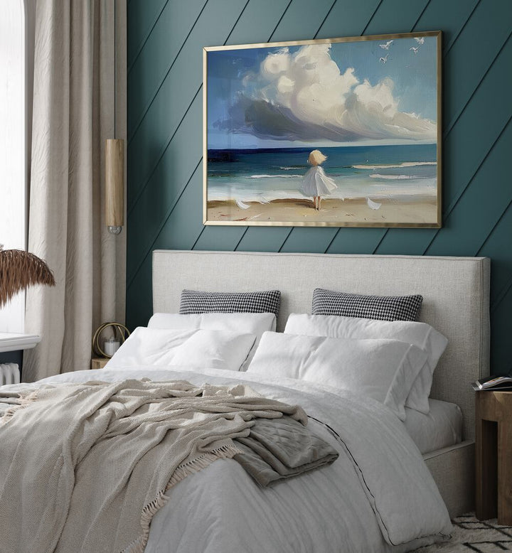Delight in the whimsical LITTLE GIRL ON THE BEACH artwork, perfect for adding nostalgia to any home decor.