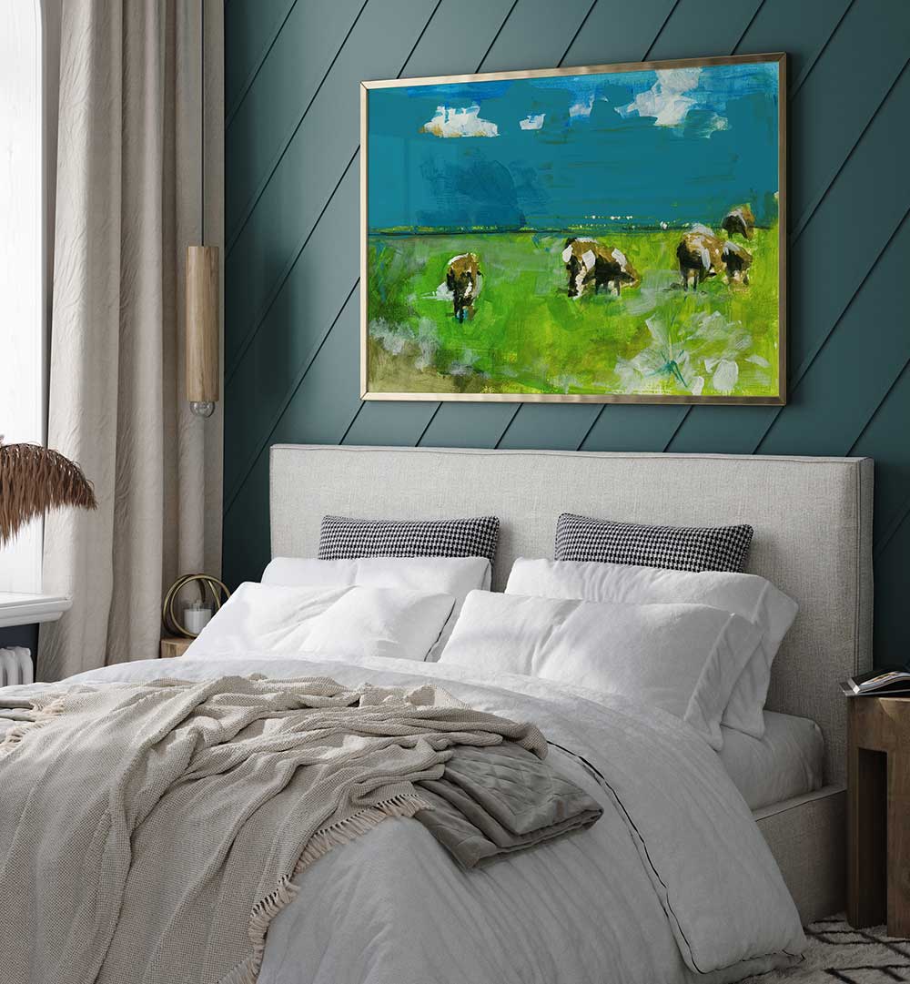Cows in Landscape II, Landscape Paintings, beautifully enhances your space with serene countryside charm.