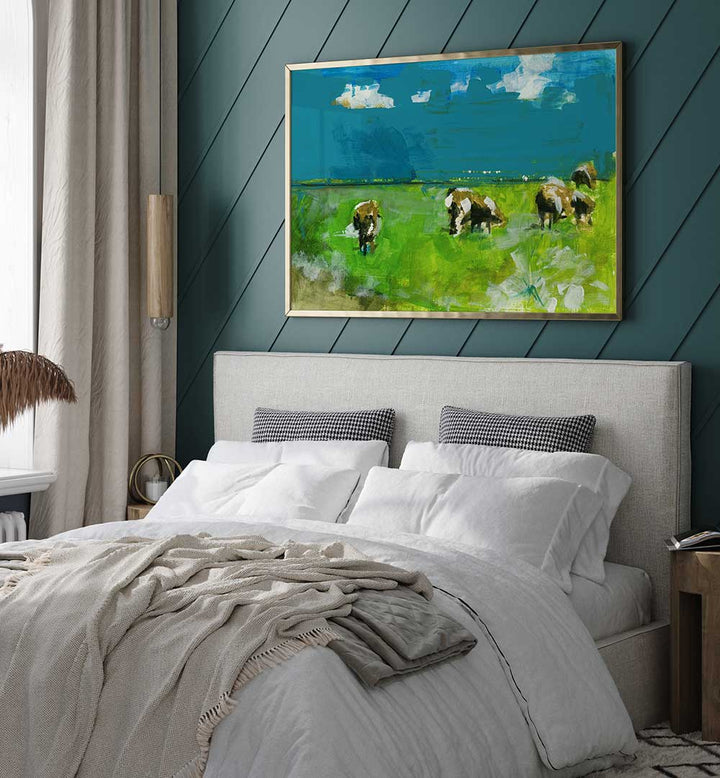 Cows in Landscape II, Landscape Paintings, beautifully enhances your space with serene countryside charm.