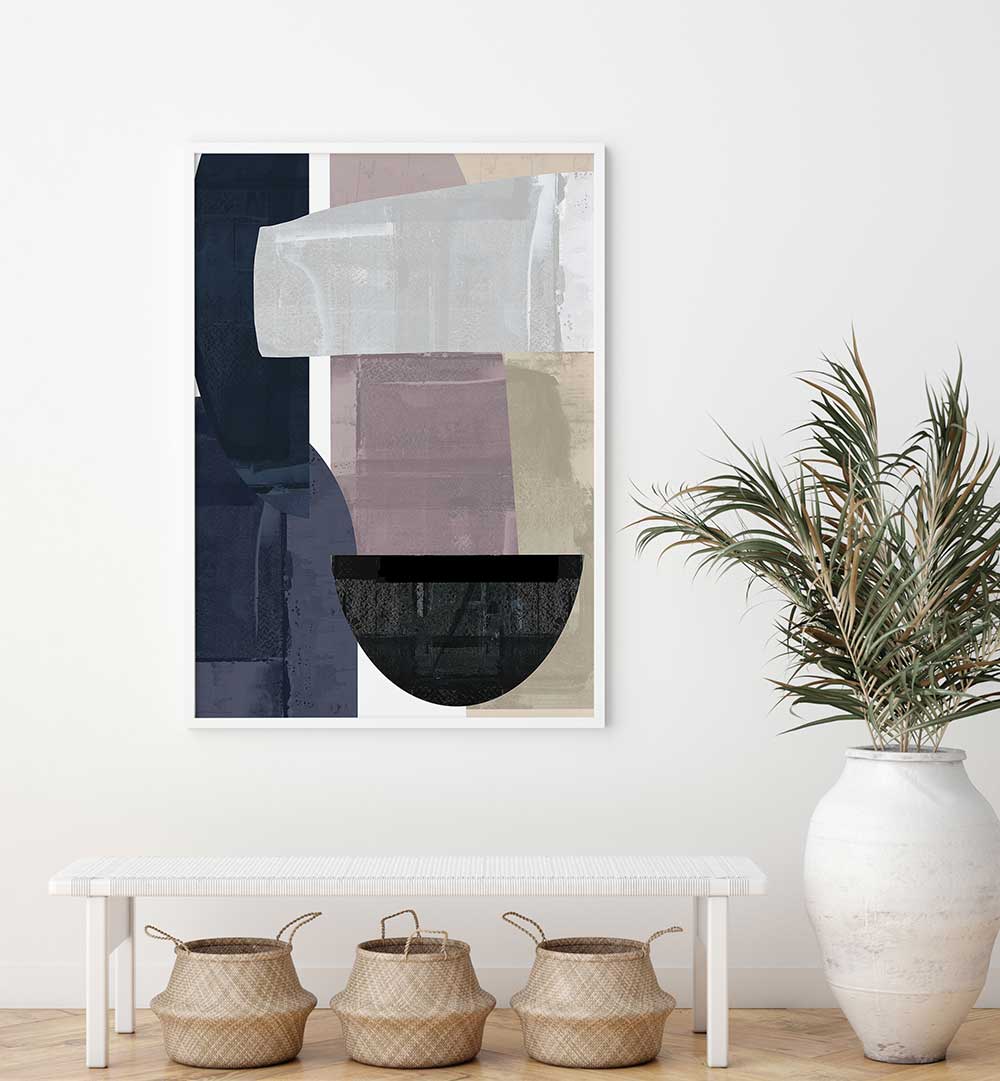 Enhance your decor with NAVY SHAPES II, ABSTRACT PAINTINGS featuring deep navy tones and geometric designs.