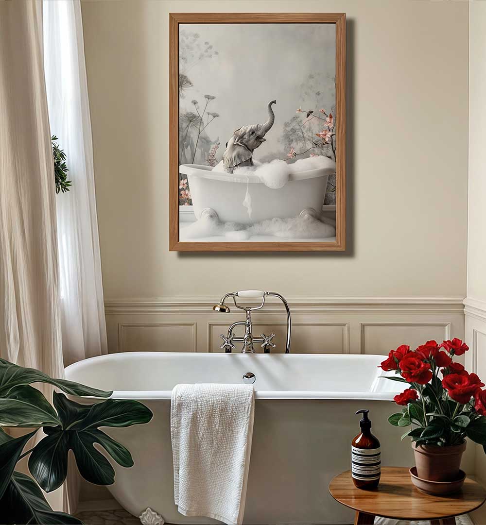 ELEPHANT BATH BLISS , BATHROOM ART PRINTS