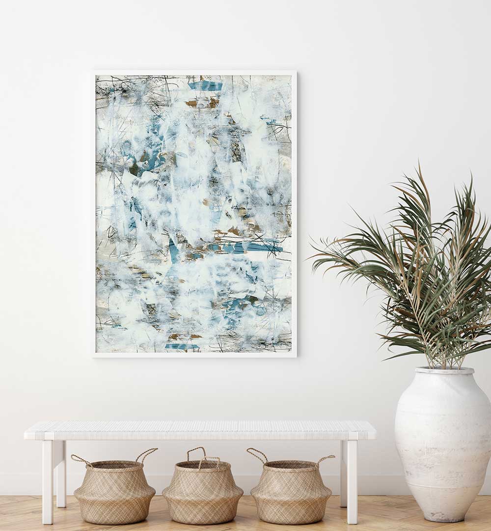 Stylish WHITE MIST 2, ABSTRACT PAINTINGS enhance modern decor with soft hues and contemporary elegance.