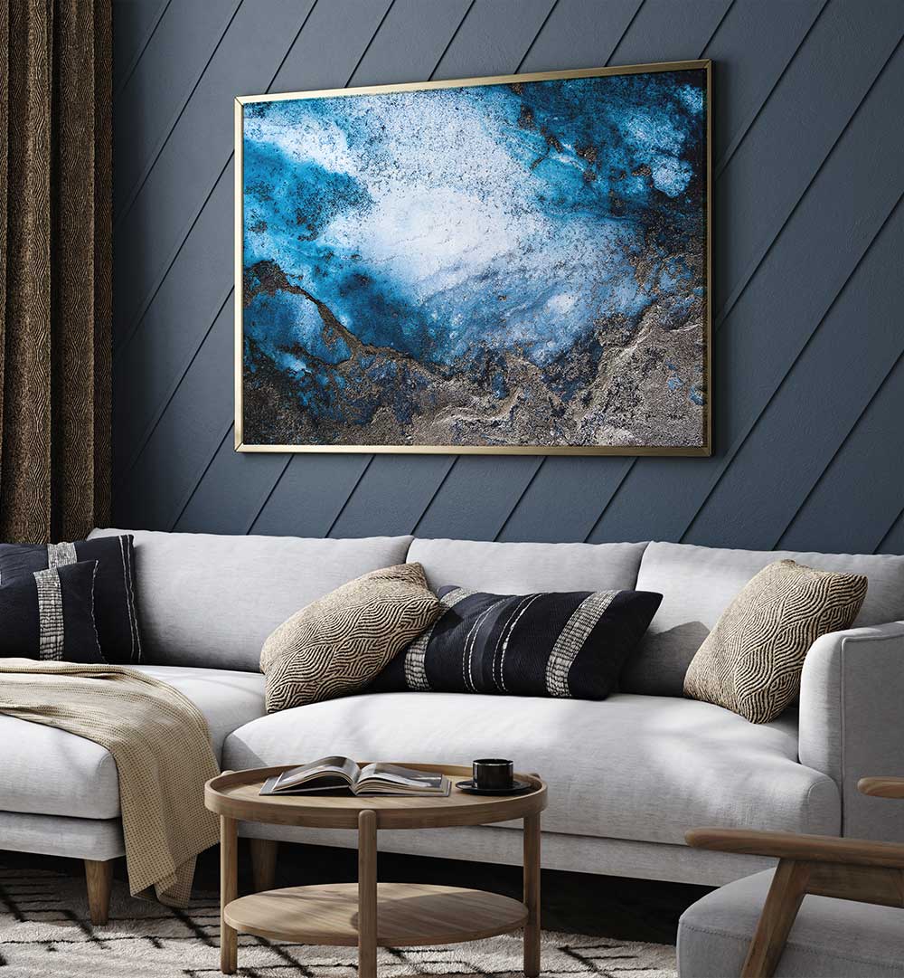 Elegant living room featuring the Oceanic Connecting Abstract Paintings, blending color and creativity for stunning decor.