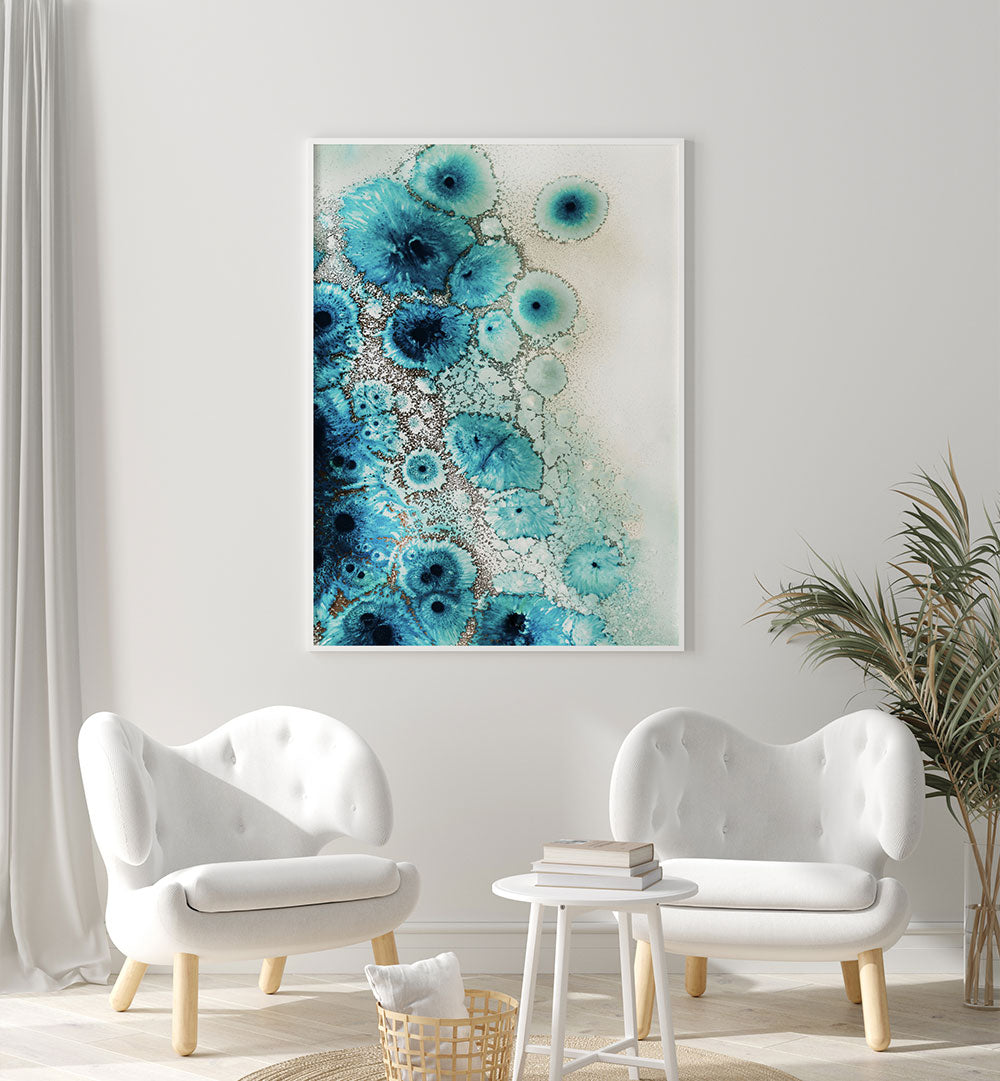 Vibrant AQUA AURORA III, ABSTRACT PAINTINGS enhance any space with stunning colors and intricate patterns.