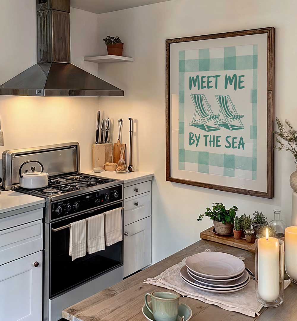 MEET ME BY THE SEA GREEN CHECKS , BEACH PAINTINGS