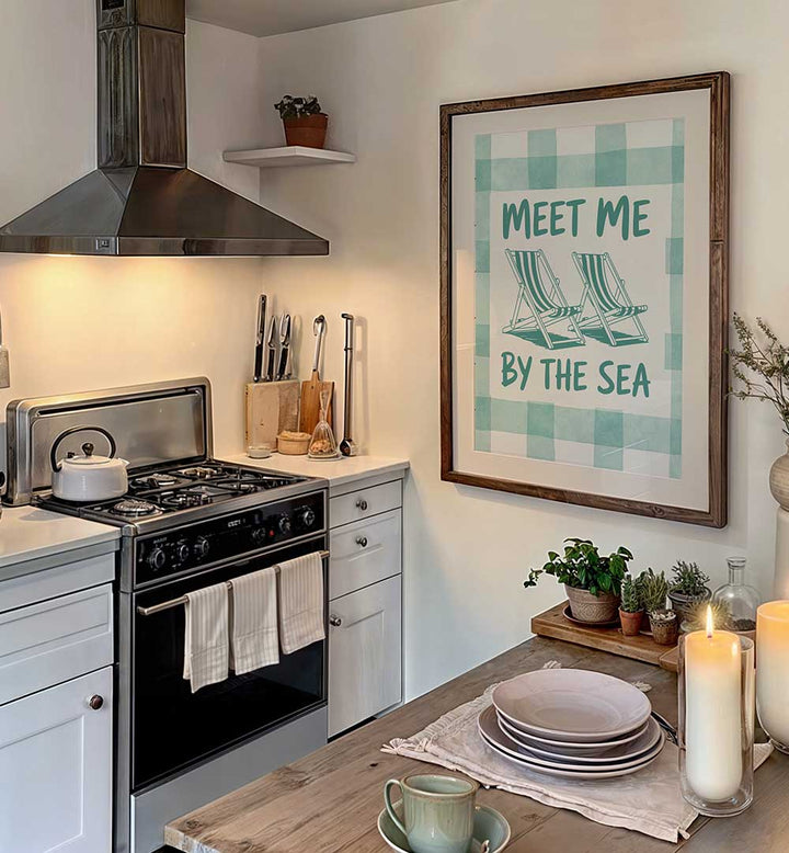 MEET ME BY THE SEA GREEN CHECKS , BEACH PAINTINGS