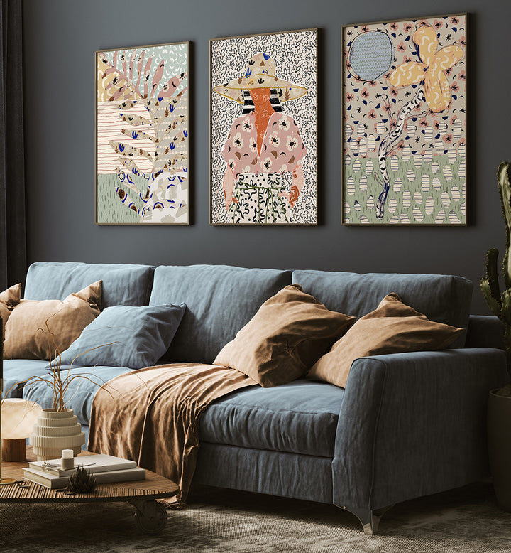 MINT WALL SUITE , SET OF 3 PAINTINGS