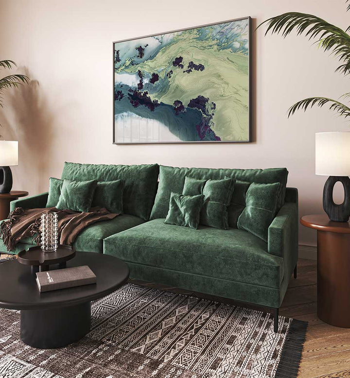 Transform your space with UNTOUCHED ESTUARIES, ABSTRACT PAINTINGS showcasing vibrant hues in a stylish living room setting.