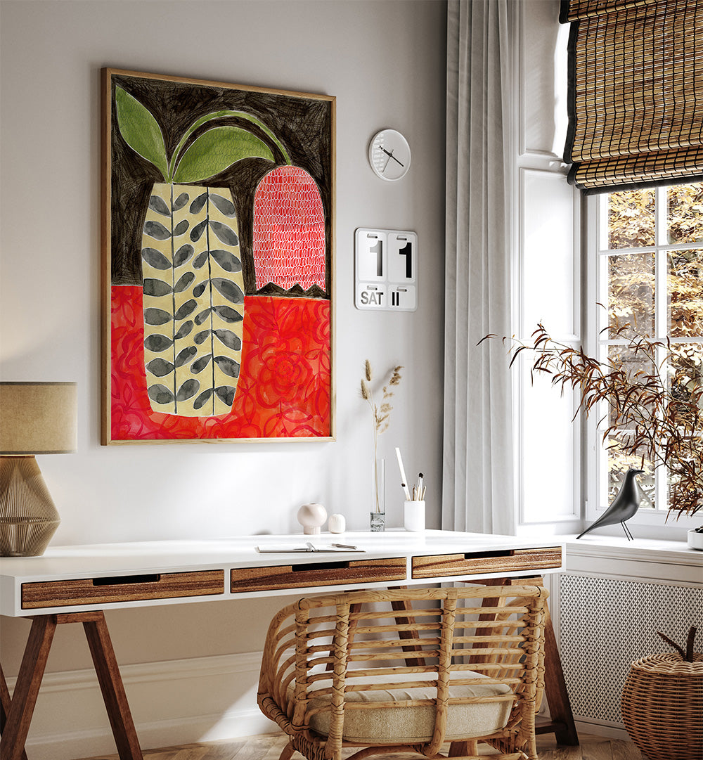 RED TULIP IN A MODERN VASE , FLORAL FLOWER PAINTINGS