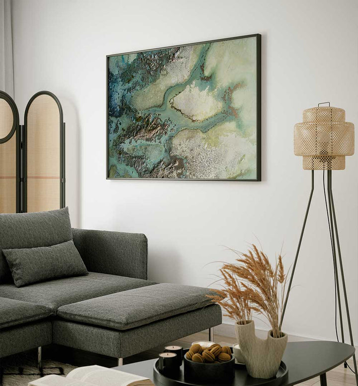 Stunning EVERGREEN Abstract Paintings enhance modern home decor with captivating colors and artistic flair.