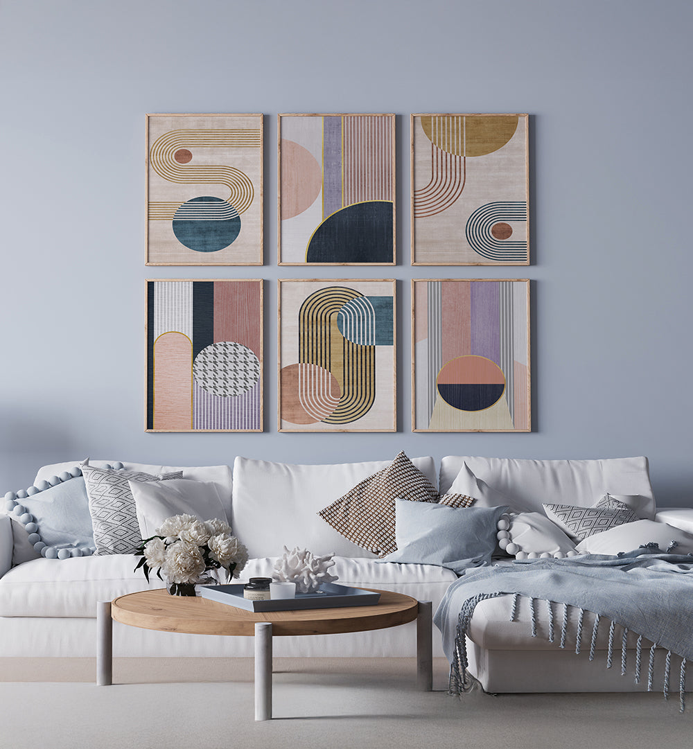 RETRO GEOMETRY, SET OF 6 PAINTINGS