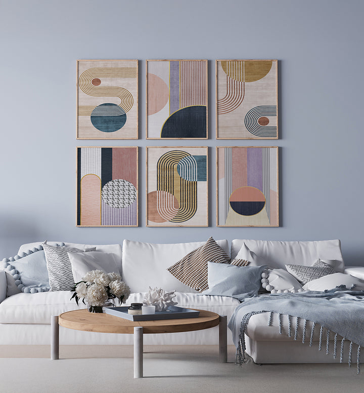 RETRO GEOMETRY, SET OF 6 PAINTINGS