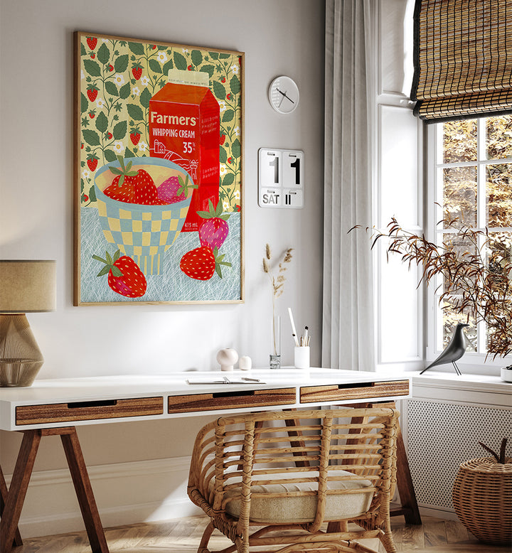 STRAWBERRIES IN A CHECKERED BOWL , KITCHEN POSTERS