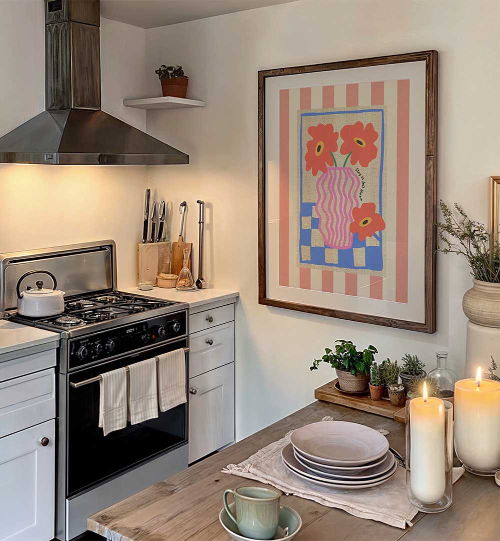 STAY IN FULL BLOOM FLOWERS ON STRIPES , FLORAL FLOWER PAINTINGS