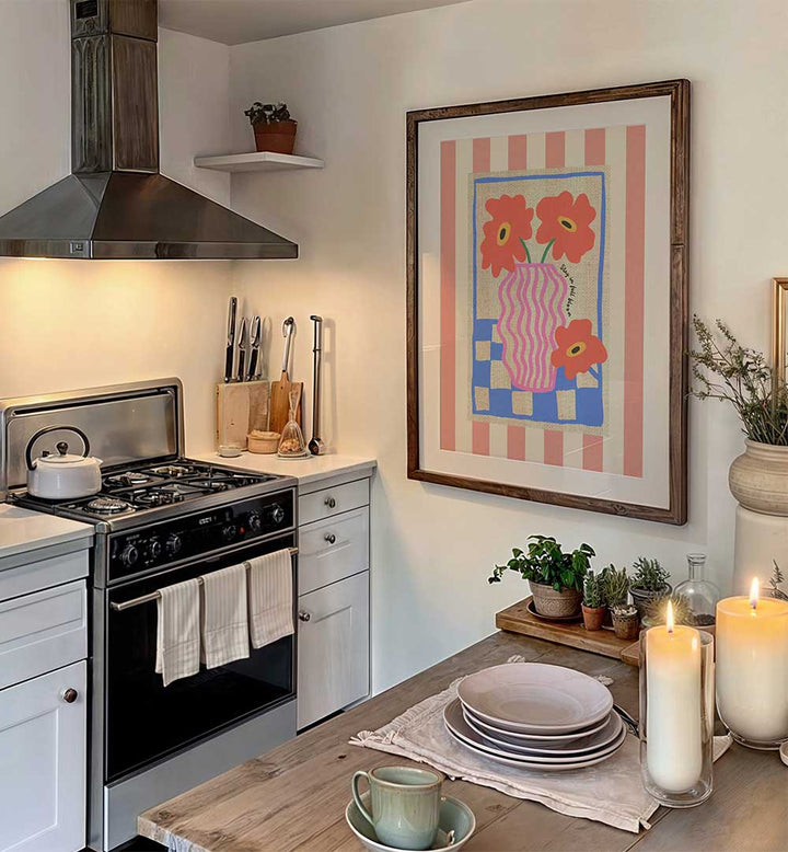 STAY IN FULL BLOOM FLOWERS ON STRIPES , FLORAL FLOWER PAINTINGS