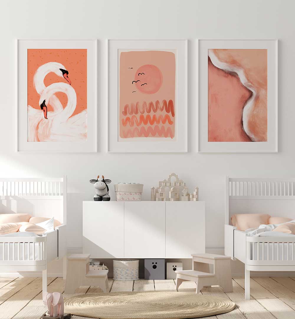 PEACH SERENITY , SET OF 3 PAINTINGS