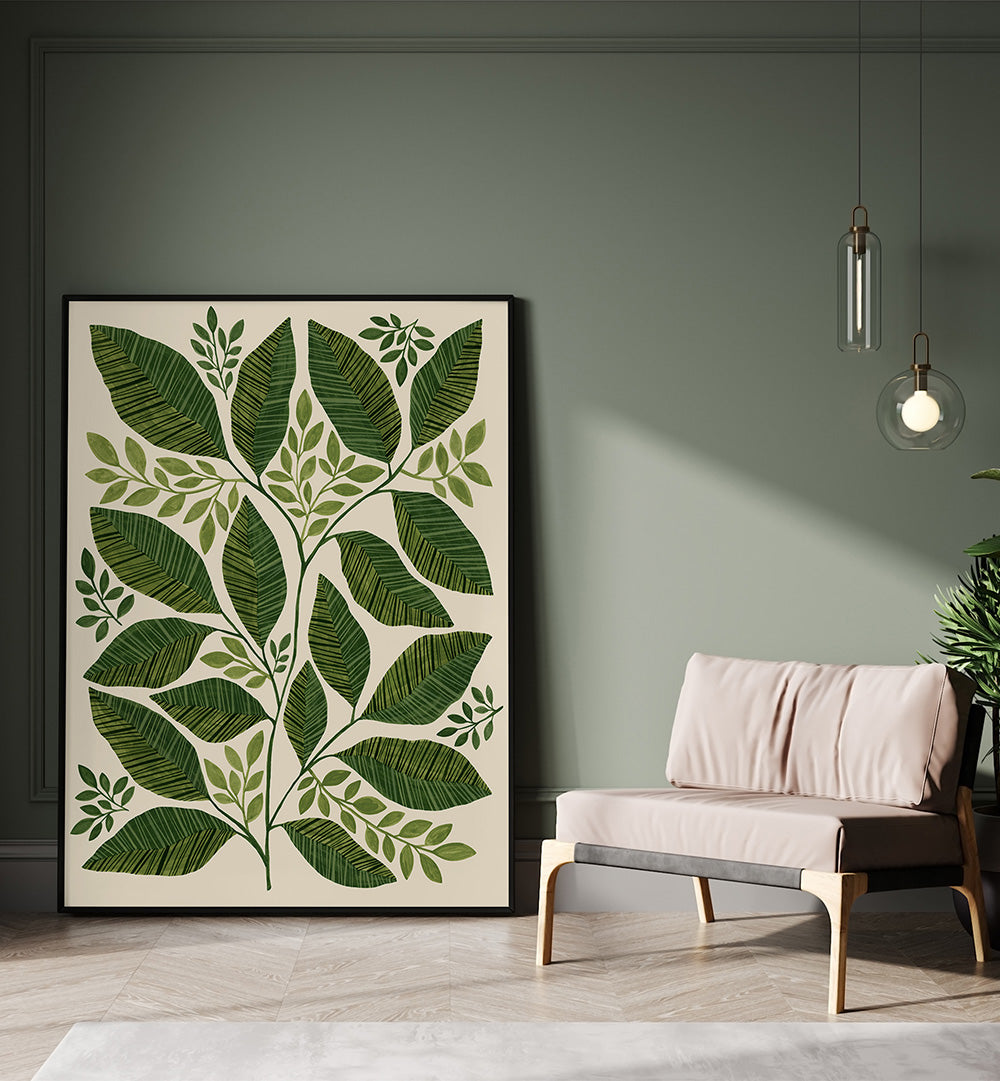 STRIPED LEAVES BRANCH , FLORAL FLOWER PAINTINGS