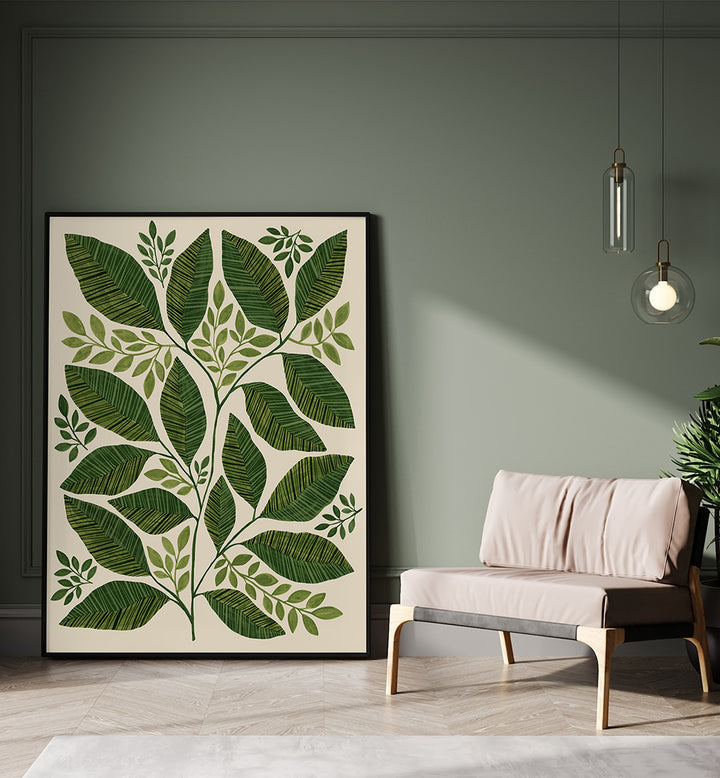 STRIPED LEAVES BRANCH , FLORAL FLOWER PAINTINGS