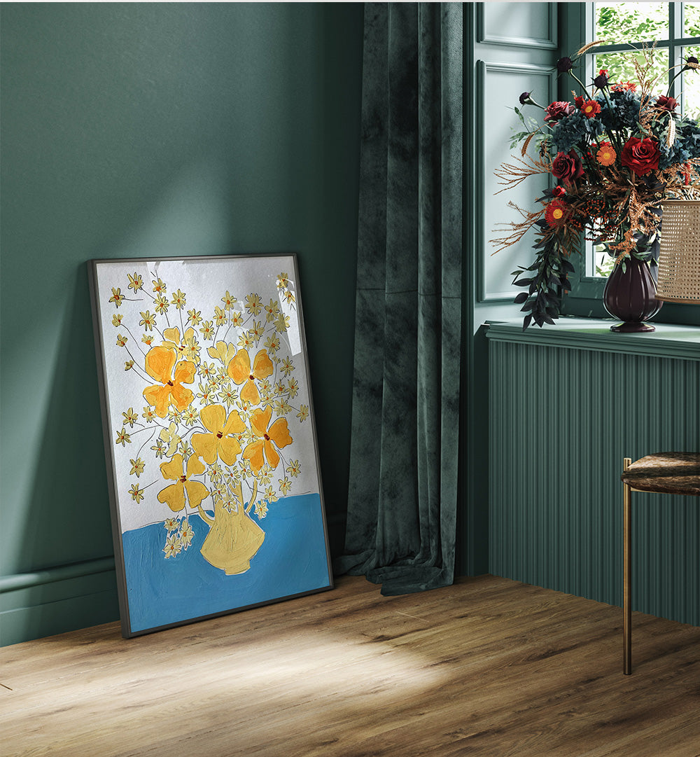 YELLOW , FLORAL FLOWER PAINTINGS