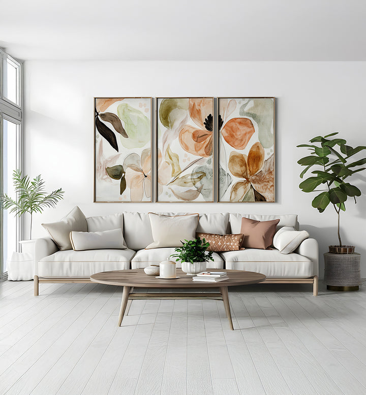 THE MUTED GARDEN , SET OF 3 PAINTINGS