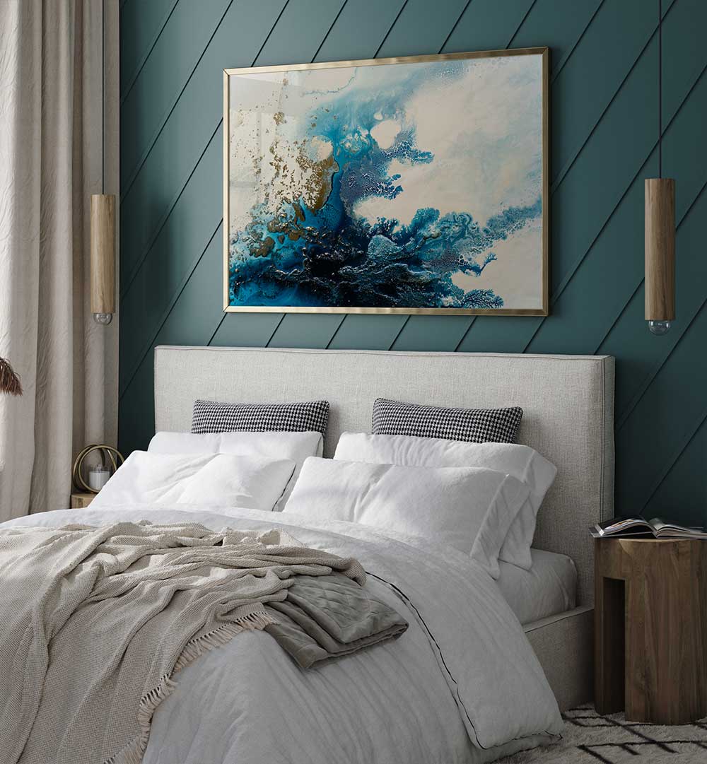Transform your space with the BLUE OCEAN ROYAL ESCAPE, an exquisite abstract painting in soothing blue tones.