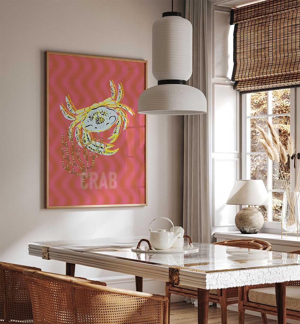 Brighten your space with SEA LIFE JOY I, BEACH PAINTINGS, showcasing a vibrant crab art piece perfect for ocean lovers.