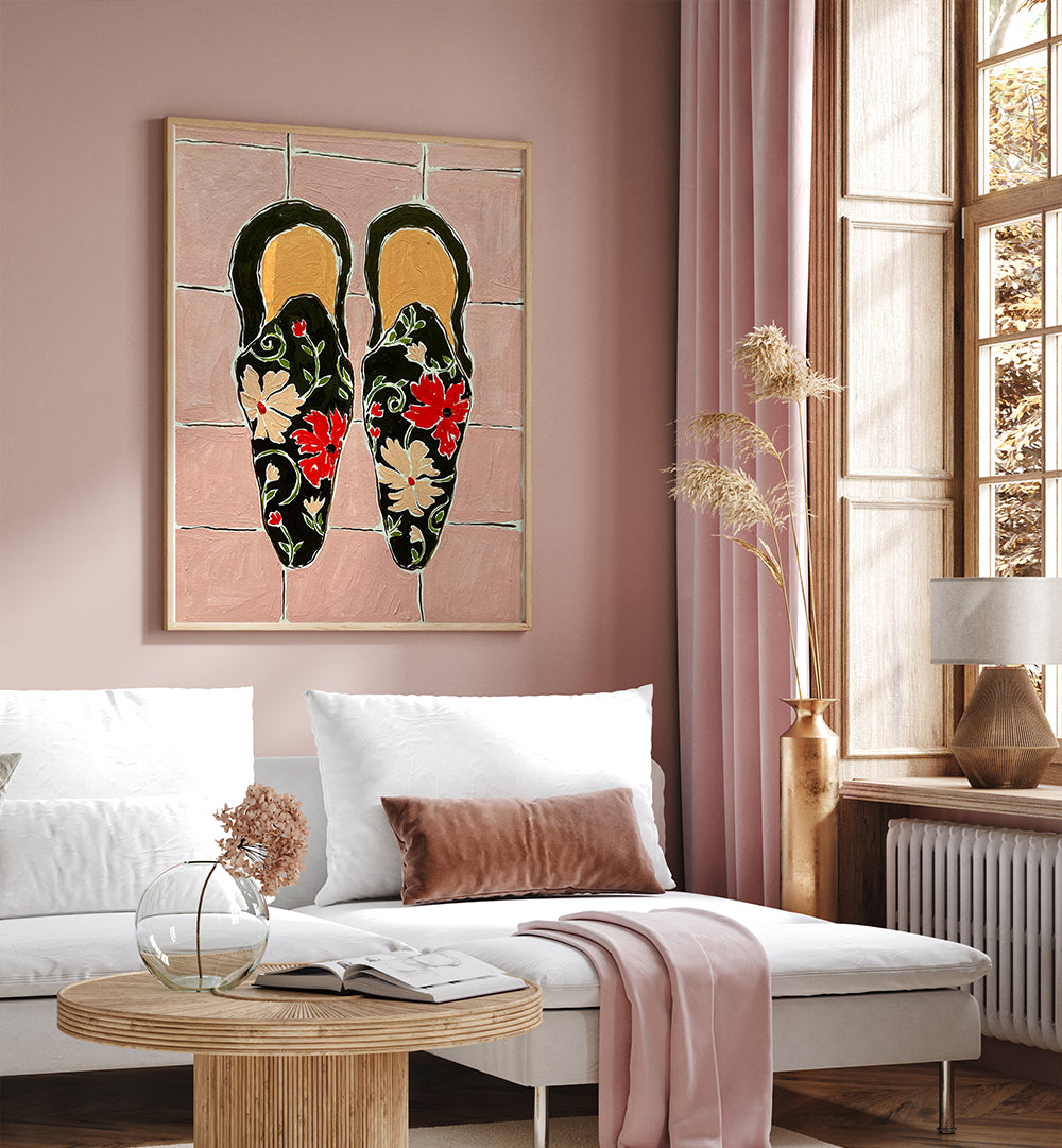 BLACK SHOES ON PINK TILES , FASHION POSTERS