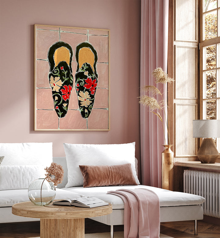 BLACK SHOES ON PINK TILES , FASHION POSTERS
