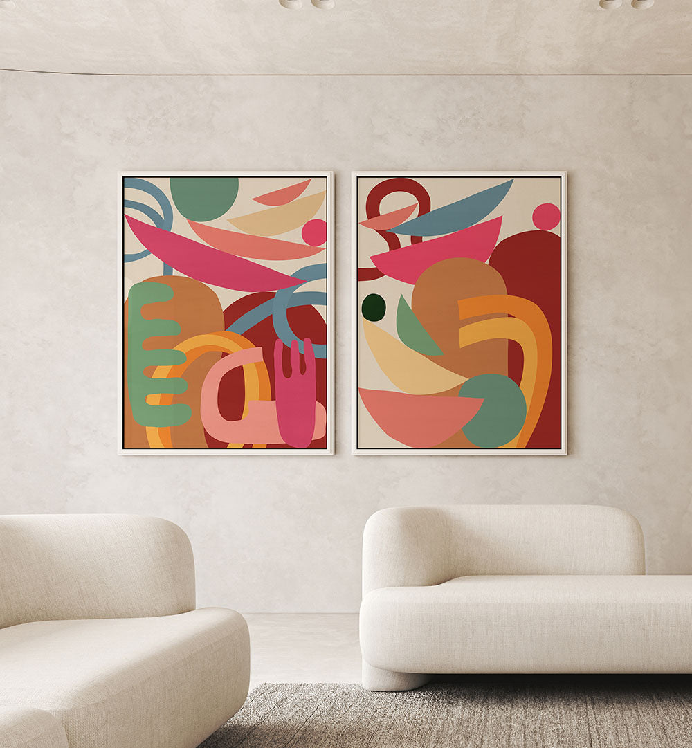 SHAPES IN SYNC , SET OF 2 PAINTINGS