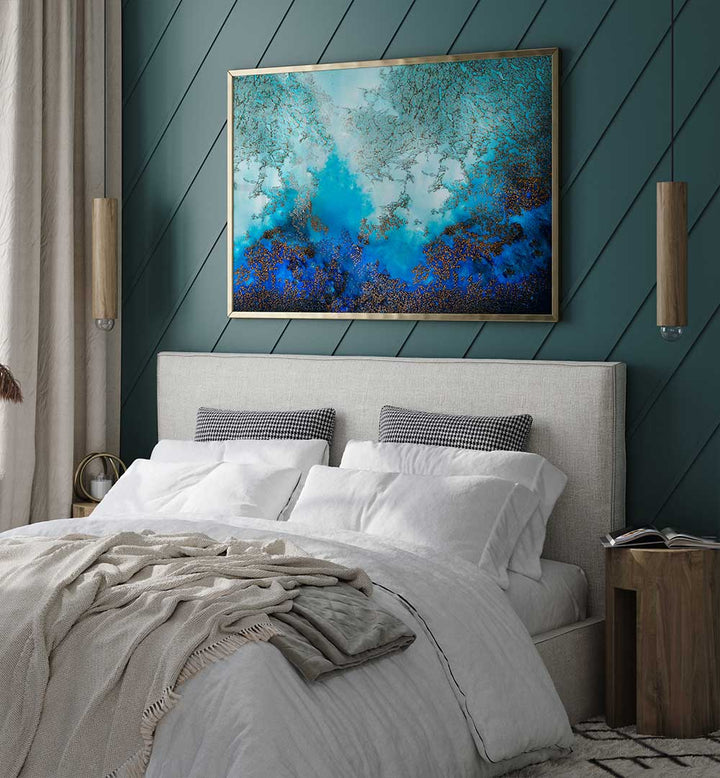 Stunning BLUE WATERS, ABSTRACT PAINTINGS enhance any room with deep blues and soft whites for a tranquil vibe.