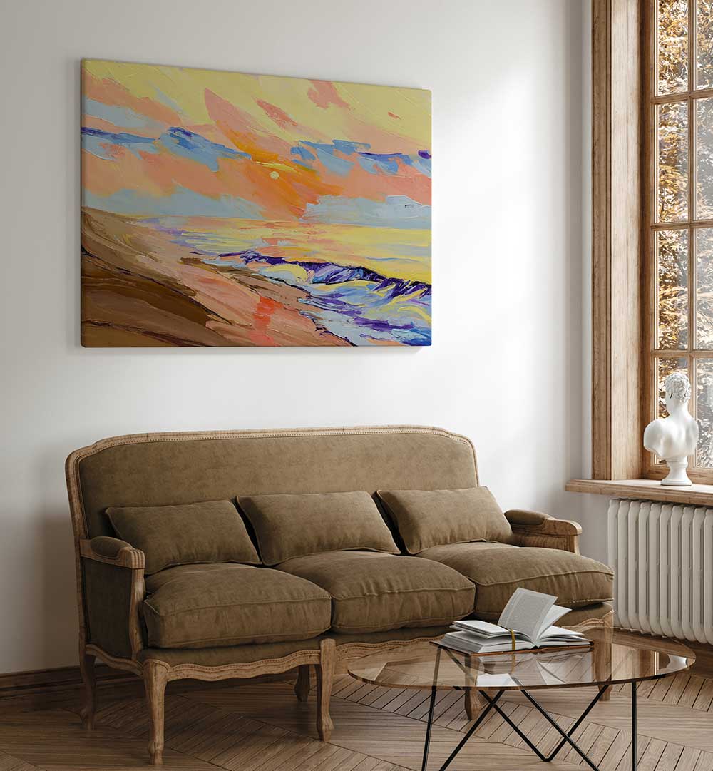 SUNSET AT THE BEACH , BEACH PAINTINGS